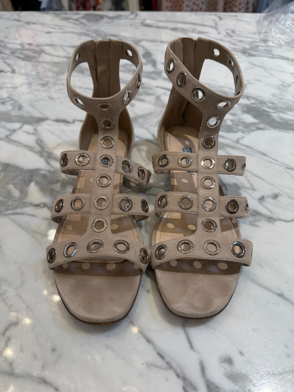 Prada Nude Beige Grommet-Strap Gladiator Sandals